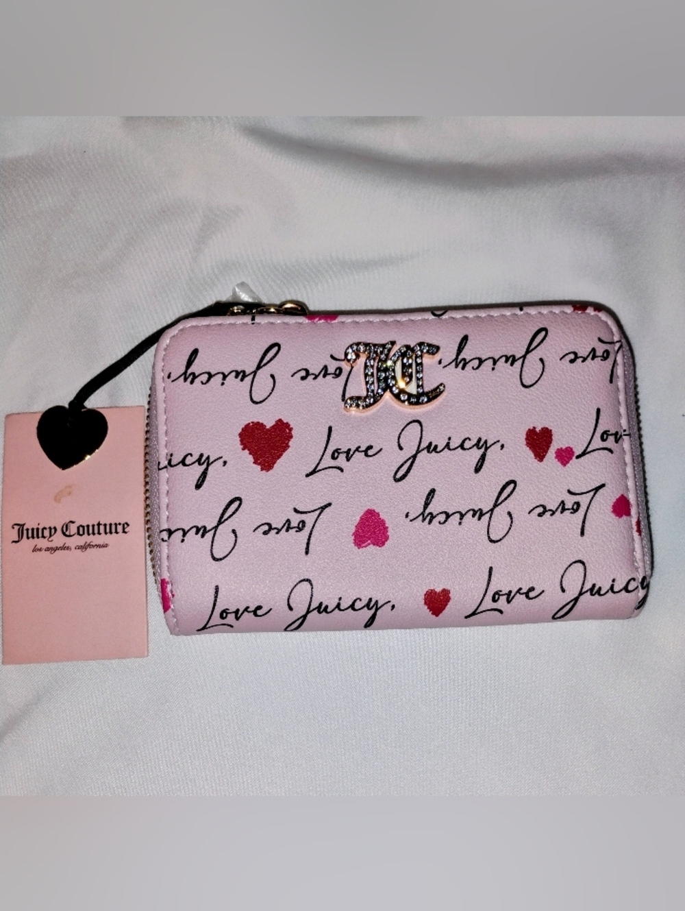 Juicy Couture Pink Heart Script Zip Wallet